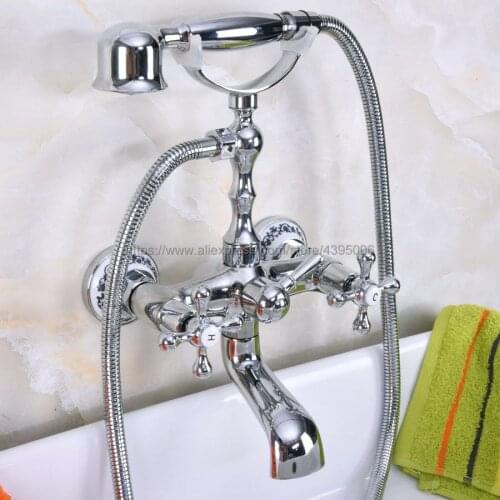Polished Chrome Bathroom Clawfoot Bathtub Faucet With Brass Handheld Shower Head Cold Hot Water faucet Mixer Tap Bna183