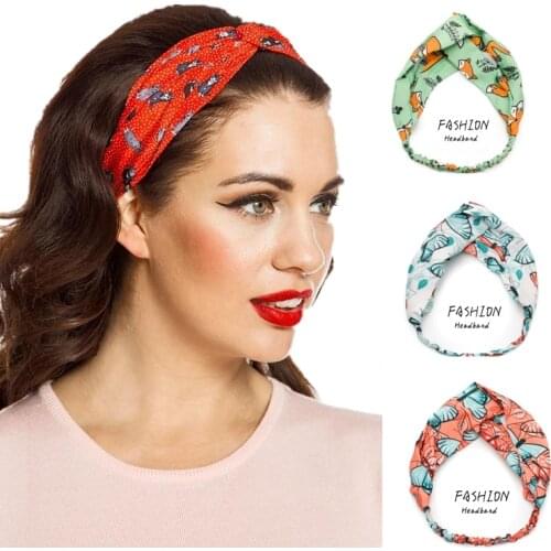 Fashion Women Summer Hair Accessories Bohemian Hair Bands Fox Print Headbands Vintage Cross Turban Bandanas HairBands 2020 women