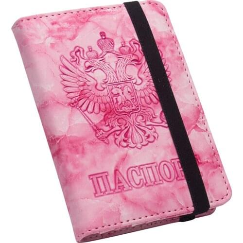 Russian Double-headed marble pu Leather Passport Cover Travel with bandage Bag Passport Case Wallet License Credit Card Holder