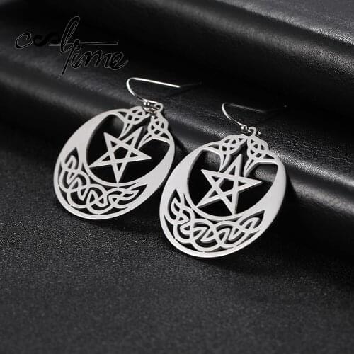 COOLTIME Simple Stars Pattern Stainless Steel Gold Silver Color Black Jewelry Womens Earrings Joyeria De Acero Inoxidable