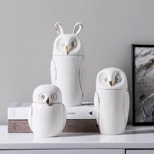 Owl Ceramic Storage Jars Creativity Animal Decorative Candy Jar Living Room Decor Figurines Home Decoration Modern Ornaments