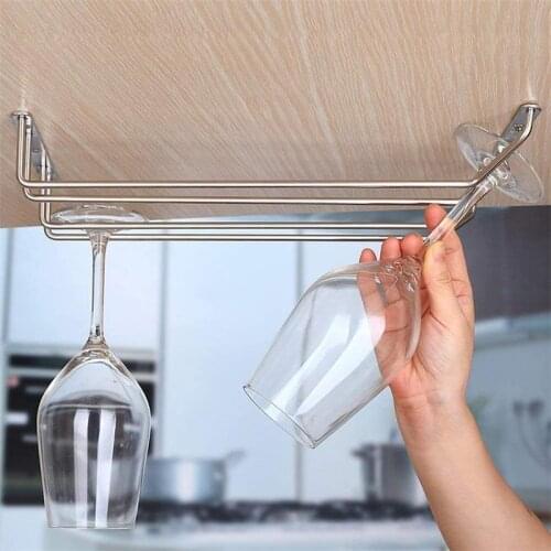 Wine Glass Rack One Row Single Under Cabinet Cup Holder Silver Metal Stemware Hanger Restaurant Bar Kitchen Utensils 40cm 60cm