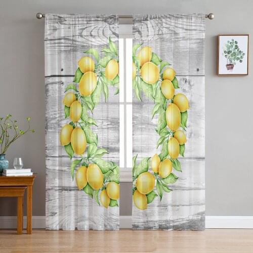 Farmhouse Vintage Wood Grain Lemon Sheer Curtains for Living Room Modern Voile Curtain Bedroom Tulle Curtains Window Drapes