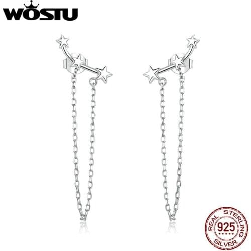 WOSTU 925 Sterling Silver Zircon Round Asymmetrical Earrings For Women Gift pendientes oorbellen Silver Ear buds