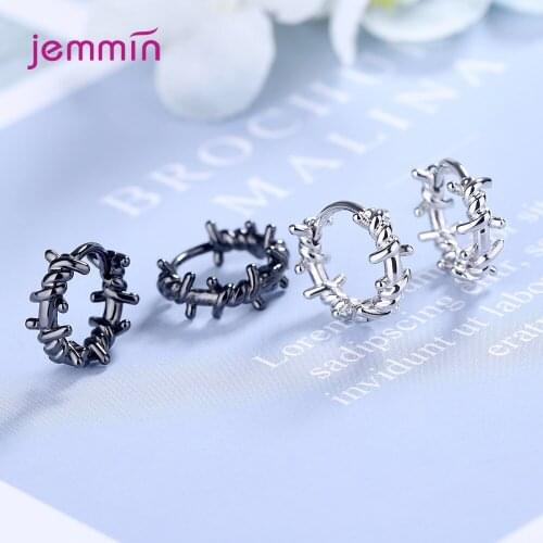925 Sterling Silver Black Hoop Earrings For Women Girls Party Birthday Trendy 2020 Gothic Jewelry Wholesale