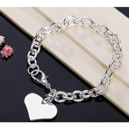 Hot Pretty romantic love heart pendant fashion 925 sterling silver Bracelet for woman elegant jewelry Wedding party Holiday gift