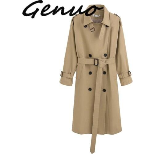2019 Fashion Brand New Women Trench Coat Long Double-Breasted Belt Khaki Office Lady Clothing Autumn Spring Outerwear Quality