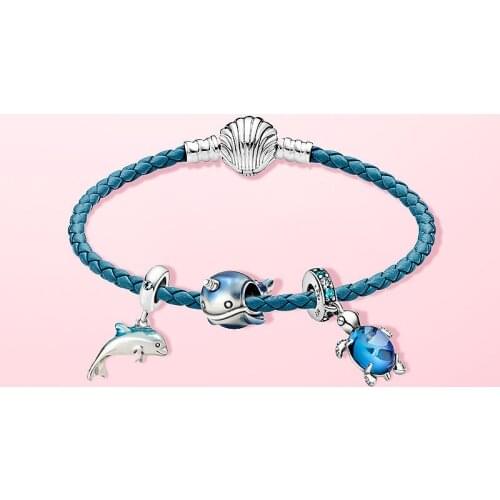 2020 New Summer 925 Sterling Silver Seashell Clasp Turquoise Braided Leather Bracelet For Women Birthday Fashion Jewelry Gift