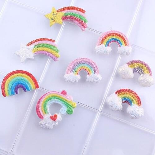10pc Kawaii Resin Glitter Rainbow Cabochons Phone Shell Hairpin Accessories Diy Material Cake Bonsai Decoration Microlandschaft