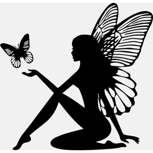 19CM*18CM Butterfly Fairy Car Sticker Fantasy Car Decal KK Vinyl Decor Black/Silver Car Accessories