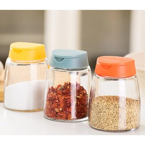 4PCS Kitchen Glass Spice Jars With Lid Salt And Pepper Shakers Set Seasoning Organizer Herbs Soy Sauce Oil Bottle