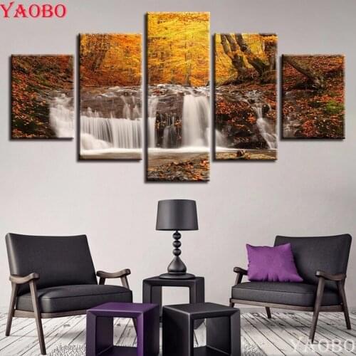 5pcs,5d diy diamond embroidery Autumn waterfall diamond painting full square diamond mosaic pictures of rhinestones home decor