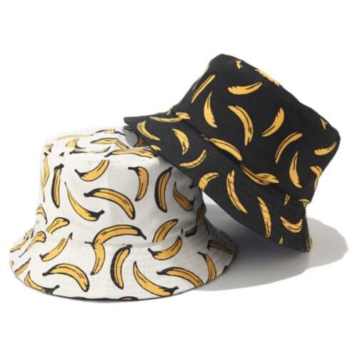 Banana Reversible Bucket Hat Hip Hop Casual Printed Fruit Fishermen Sun Hat Beach Hiking Men Panama Cotton Fishing Cap Sunhat