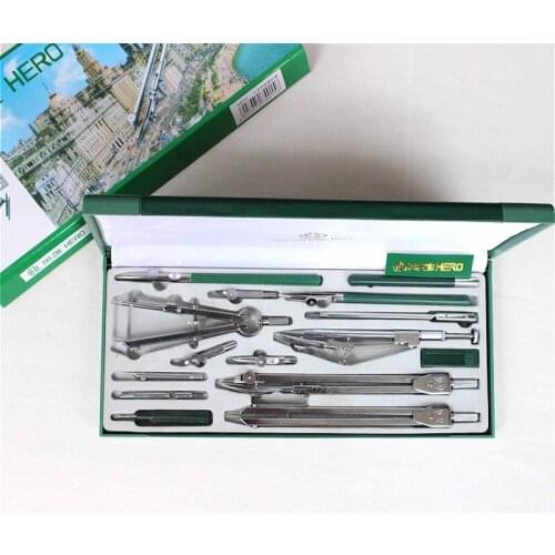 Hot Authentic Hero 15pcs/set H4015 compass drawing tool engineering drawing metal compasses set compas scolaire compasso escolar