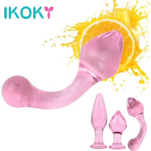 IKOKY Pink Crystal Butt Plug Sex Toy for Women Prostate Massage Adult Products Female Masturbation Glass Anal Plug