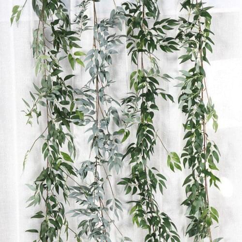 Simulation Wicker Green Leaves Faux Plant Fake Leaves Garland Vine Wedding Decoration Home Wall Garden Greenery Decorative Green