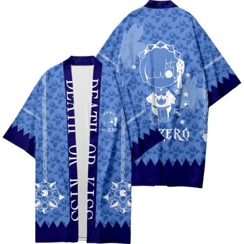 Rem and Ram Cosplay Kimono Japanese Clothes Yukata Re:Zero Starting Life in Another World Haori Obi Cardigan Streetwear Jacket