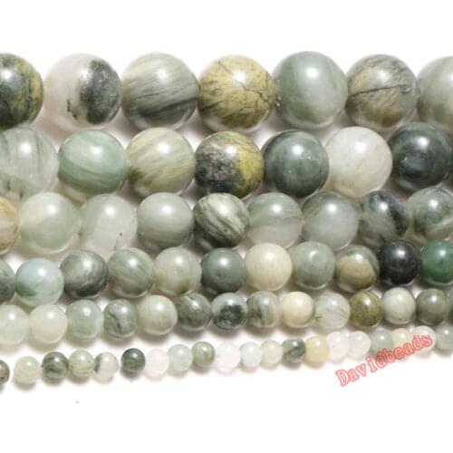 Natural Stone Moss Green Grass agat Round Loose Green Beads For jewelry Making 4 6 8 10 12 MM DIY Bracelet