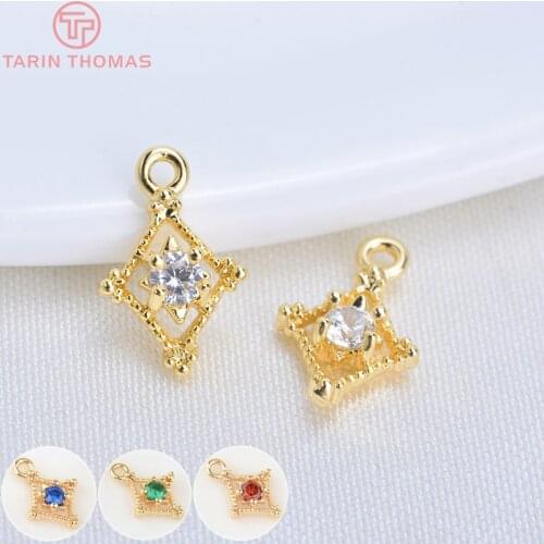 10PCS 6x10MM 24K Gold Color Plated Brass with Zircon Pendants Charms High Quality DIY Jewelry Making Findings