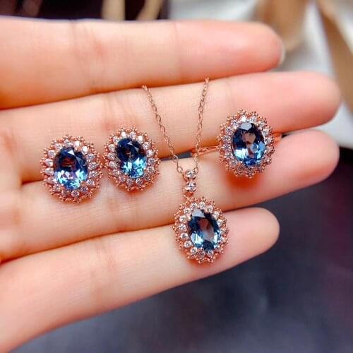 Best Gift Natural Real Topaz Set Natural And Real Topaz Jewelry set 925 sterling silver 1pc Ring,1pc Pendant,2pcs Earring