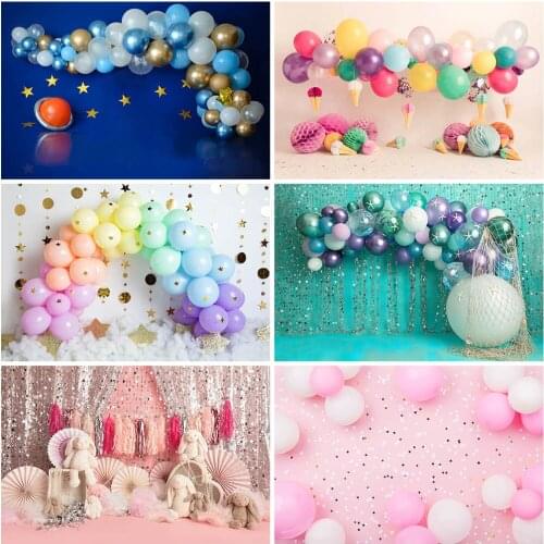 Mocsick Children 1st Birthday Cake Smash Photography Backdrops Balloon Flower Rainbow Decor Photo Props Studio Booth Background