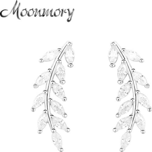 Moonmory Authentic 925 Sterling Silver Leaf Earrings For Women Shiny Temperament Earrings 2021 Europe Pop Party Wedding Jewelry
