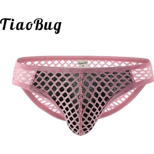 Mens Erotic Lingerie Underwear Low Waist Contrast Color Bulge Pouch Panties Underpants See-through Hollow Out Fishnet Briefs