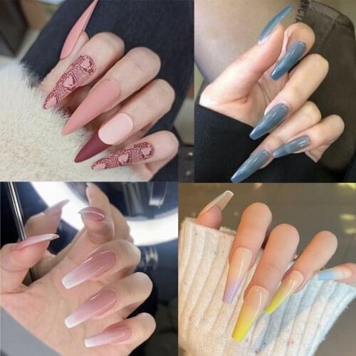 Stiletto False Nails 24pcs Wearable Fake Nails Serpentine Molding Full Cover Nail Tips Women Artificial Long Manicure Tool
