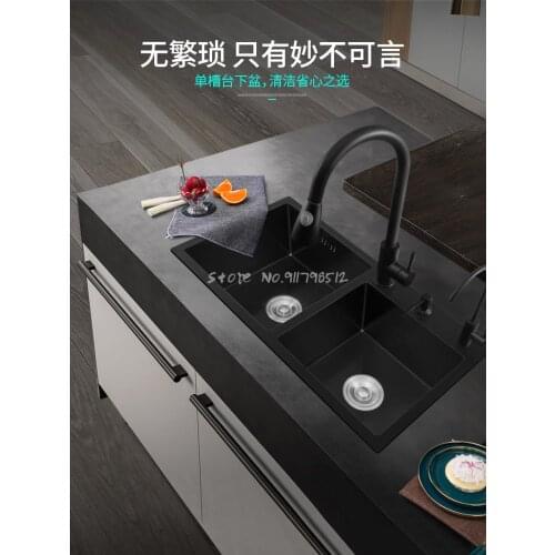 Nano Sink Double Tank 304 Stainless Steel Black Manual Sink Double Tank Large Kitchen Sink Sink