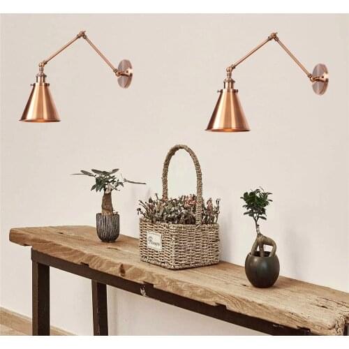 Antique Adjustable Wall Lamp Sconce Iron Loft Retro Wandlamp Bedroom Indoor Led Beside Lamp Industrial Wall Lights Black Copper