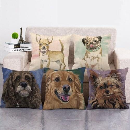 Wholesale 45cm*45cm Pet dog series Linen/Cotton Throw Pillow Covers Couch Cushion Cover Home Decor Pillowcase