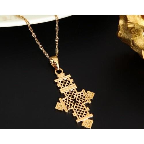 24K Gold Color African Cross Pendant Necklace For Ethiopian Best Women Jewelry Gifts