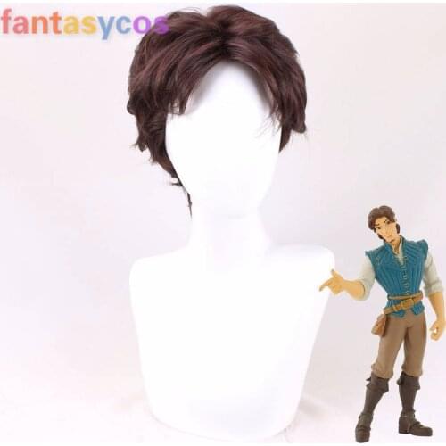 Tangled Cosplay Wig Rapunzel Flynn Rider Men Short Brown Curly Synthetic Hair for Adult Role Play + Free Wig Cap