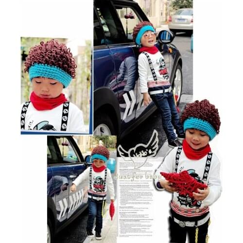 Boy Wig Hat Coffee Hair Hat Childrens Coffee Wig Hat Hand-woven Hat