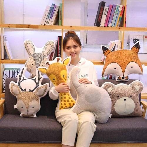 Animal Plush Toy Animal Pillow Cute Plush Bear Giraffe Fox Deer Elephant Elk Pillow Plush Toy