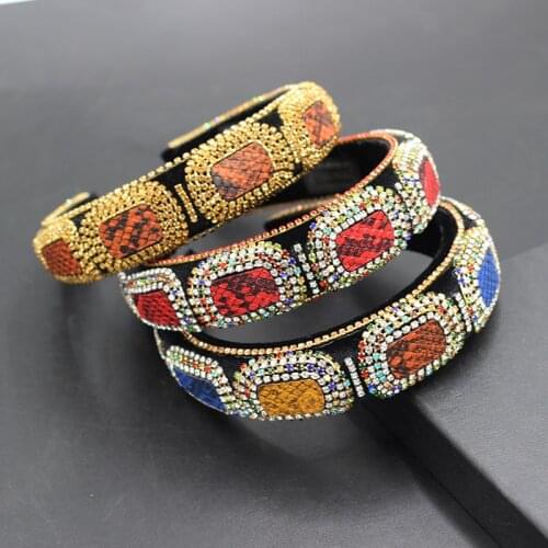 Baroque rhinestone headband geometric figure cowhide pattern simple ladies street travel hair accessories 763