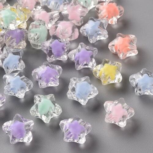 500g Transparent Acrylic Star Beads Mixed color Bead in Bead For DIY Jewelry Making, 10.5x11x7mm, Hole: 2mm, about 1280pcs