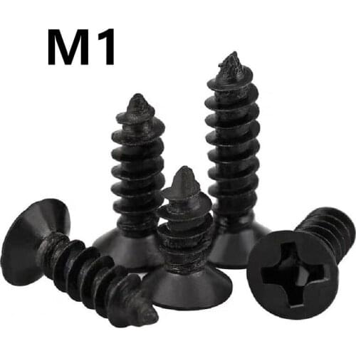 1000pcs/lot M1x3/4/5mm GB846 KA carbon steel black cross countersunk head self-tapping screw