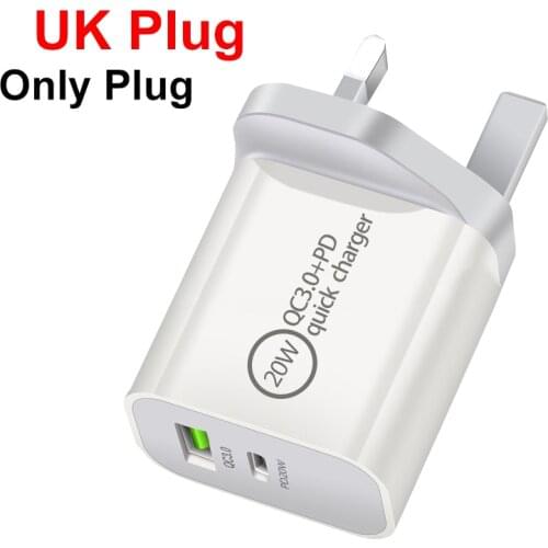 Wall charger plug Dual port charger 20W quick charger for USB and Type-c For UK/US/AU/EU charging plug USB-A and USB-C QC3.0