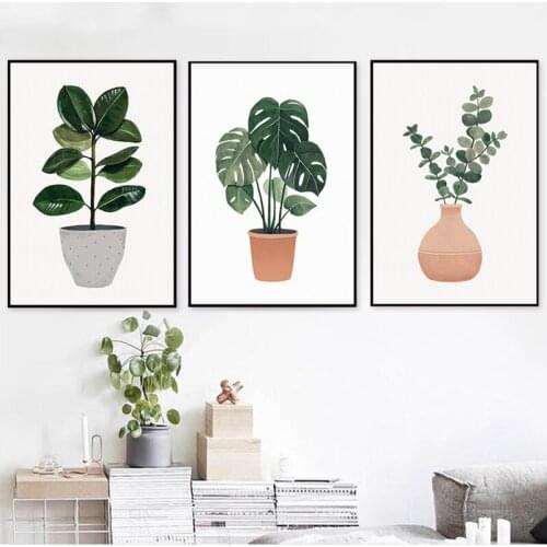 Nordic Style Green Potted Plants Canvas Paintings Scandinavian Posters Wall Art Pictures For Living Room Modern Home Decoration