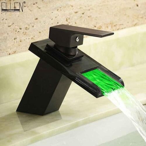 Vidric Bathroom LED Sink Faucet Oil Rubble Bronze Black Hot Cold Water Mixer Tap 3 Colors Led Temperature Control ELB302