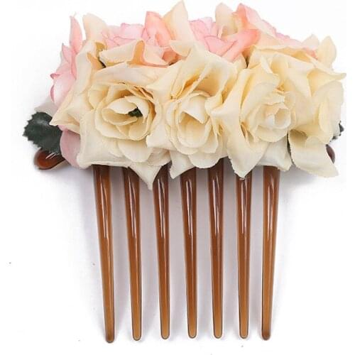 Bridal Headdresses Vintage Imitation Flower Hair Comb Headpiece Handmade Fabric Beach Wedding Party Bridesmaid Hair Accessories
