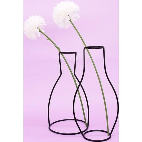 Retro Metal Iron Line Plant Vase Nordic Styles Geometric Iron Art Vase Home Garden Decoration Dried Fake Flowers Minimalism Vase