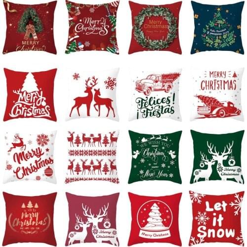 Vintage Polyester Peach Skin Christmas Pillowcase Breathable Skin-friendly Xmas Tree Throw Pillow Cover Home Decor for Daily