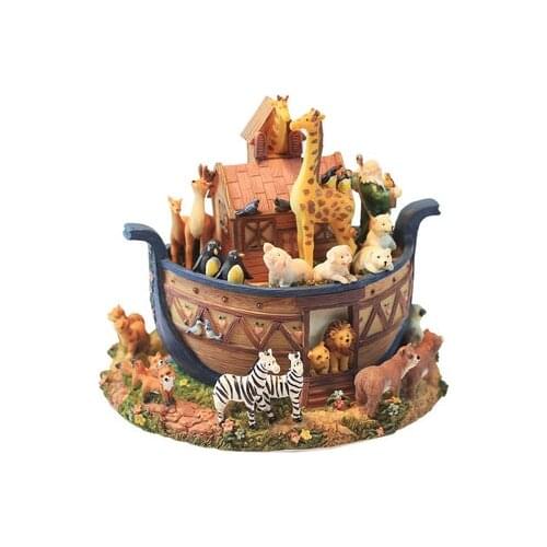 Animal Rotating Music Box Girls Birthday Gifts Resin MusicalBox For Childrens Room Elephant Tiger Giraffe Boat Home Decoration