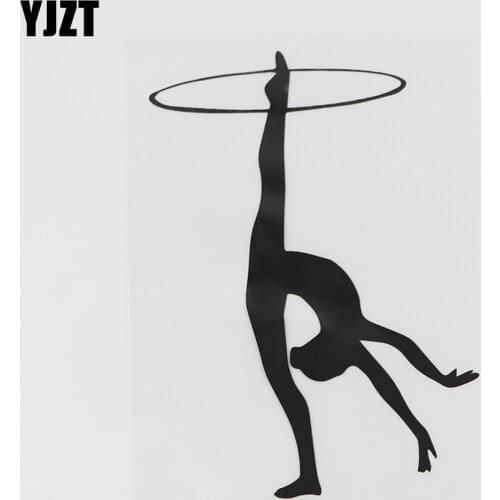 YJZT 9.5CMX13.3CM Yoga hula hoop Gymnastic Decal Vinyl Car Sticker Black/Silver 8A-0777
