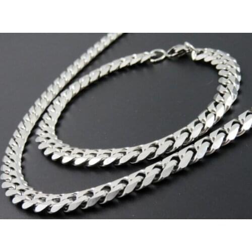 GNAYY Jewelry set Polished Stainless Steel 8mm Curb Chain Necklace + Bracelet Set For Mens