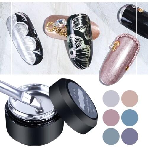6ml Mirror Metal Glue Gel Varnish Nail Polish Hook Line Paint Glue Rose Gold and Silver Nail UV Gel Paint Manicure Art Design