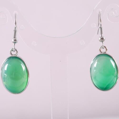 Natural Stone Dangle Earrings For Women Real Green Onyx Oval Beads Stainless Steel Earrings 1Pair U424