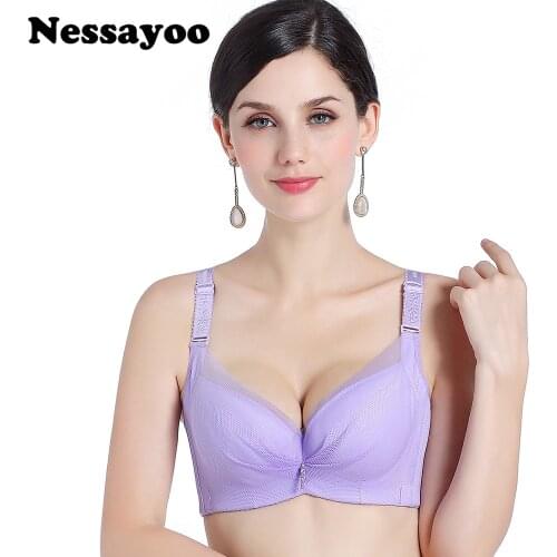 Nessayoo Women bh Push Up Lace Bralette Thin Cup Cute Mesh Bra Brassiere Femme Contract Solid Color Lace Sexy Lingerie 75 85 95